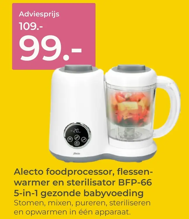 Aanbieding: Alecto foodprocessor, flessenwarmer en steril