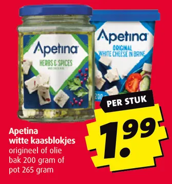 Aanbieding: Apetina witte kaasblokjes