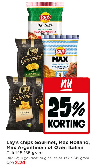 Aanbieding: Lay's chips Gourmet, Max Holland, Max Argentinian of Oven Italian