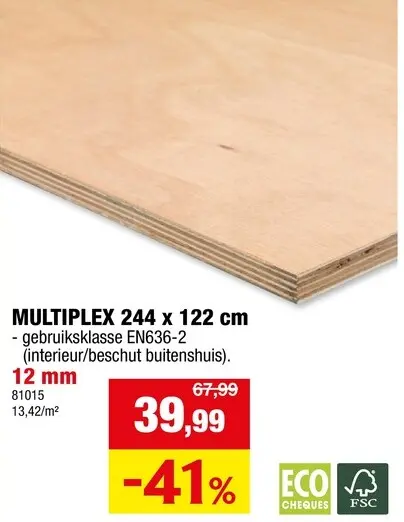 Promotie: Multiplex 244x122 cm 12mm