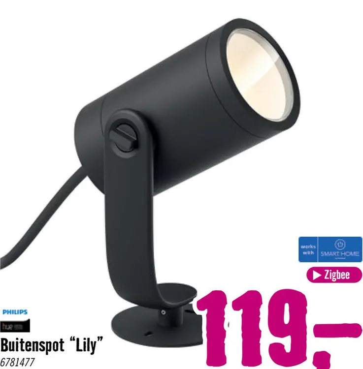 Aanbieding: PHILIPS Hue White and Color Ambiance LED buitenspot Lily zwart 24V (basisset met 1 spot)
