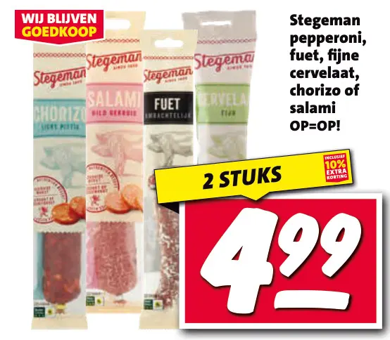 Aanbieding: Pepperoni, fuet, fijne cervelaat, chorizo of salami