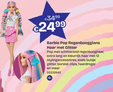 Aanbieding: Barbie Pop Regenboogglans Haar met Glitter
