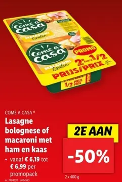 Aanbieding: Lasagne bolognese of macaroni met ham en kaas
