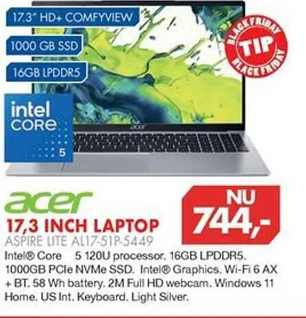 Aanbieding: 17,3 inch laptop aspire lite al17-51p-5449