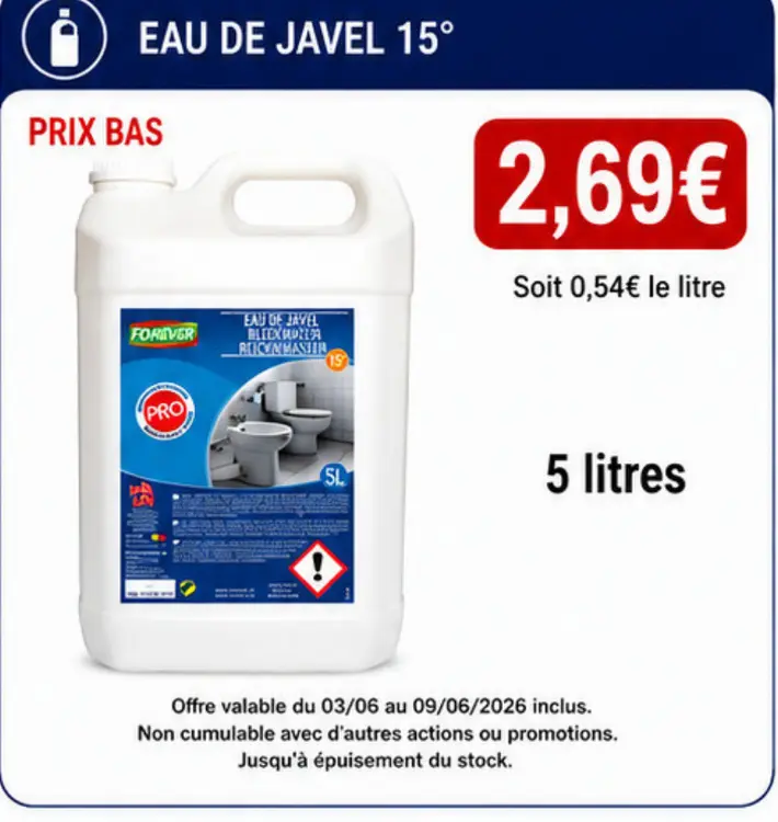 Offre: Eau de javel 15°