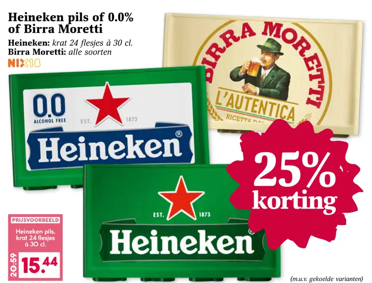 Aanbieding: Heineken pils of 0.0% of Birra Moretti