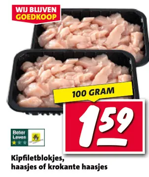 Aanbieding: Kipfiletblokjes, haasjes of krokante haasjes