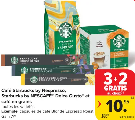 Offre: Café Starbucks by Nespresso, Starbucks by NESCAFE Dolce Gusto et café en grains