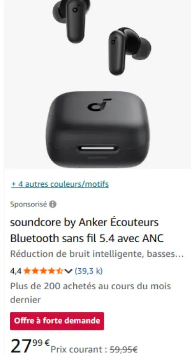 Offre: Écouteurs Bluetooth sans fil 5.4 avec ANC