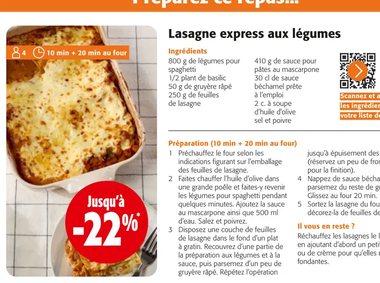 Offre: Lasagne express aux légumes