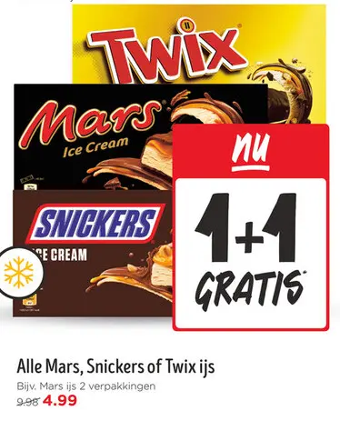 Aanbieding: Mars, Snickers of Twix ijs