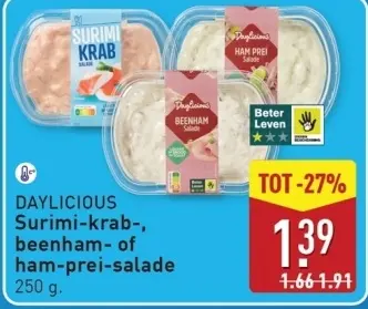 Aanbieding: Surimi-krab-, beenham- of ham-prei-salade