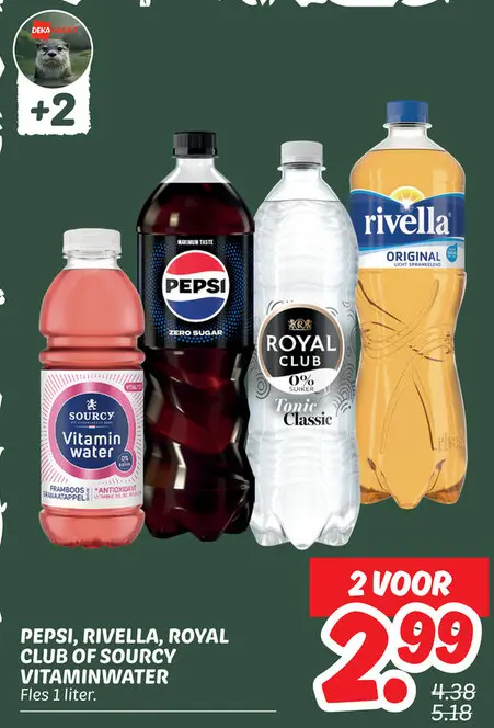Aanbieding: Pepsi, Rivella, Royal Club of Sourcy vitaminwater