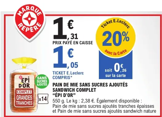 Promotie: Pain de mie sans sucres ajoutés sandwich comp