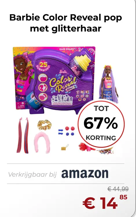 Aanbieding: Barbie Color Reveal pop met glitterhaar