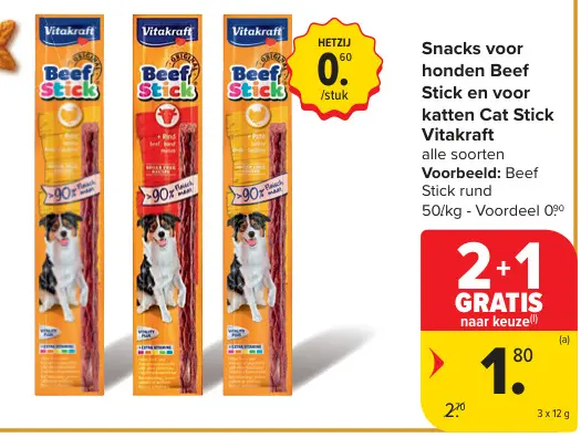 Promotie: Snacks voor honden Beef Stick en voor katten