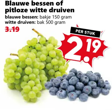 Aanbieding: Blauwe bessen of pitloze witte druiven