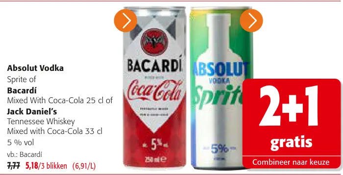 Promotie: Absolut Vodka Sprite or Bacardí Mixed With Coca-cola