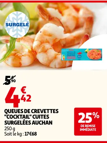 Offre: Queues de crevettes "cocktail" cuites surgelé