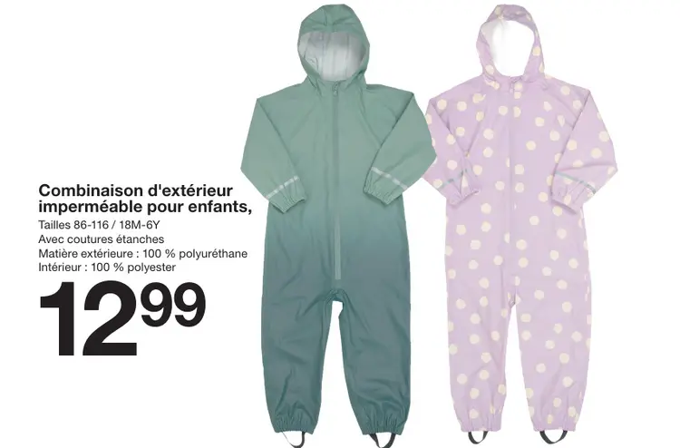 Offre: Combinaison d'extérieur imperméable pour enfants