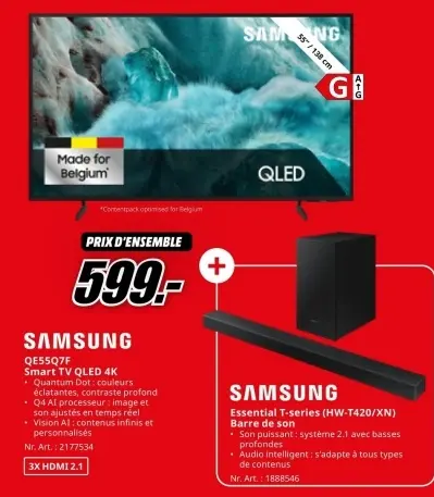 Offre: SAMSUNG QE55Q7F Smart TV QLED 4K + SAMSUNG Essential