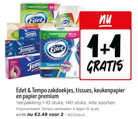 Promotie: Zakdoekjes, tissues, keukenpapier en papier premium