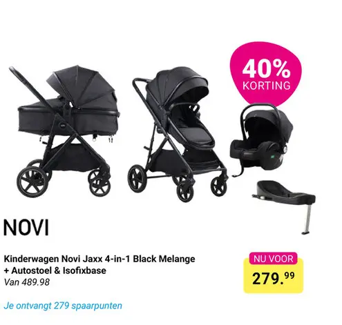 Aanbieding: Kinderwagen Novi Jaxx 4-in-1 Black Melange
