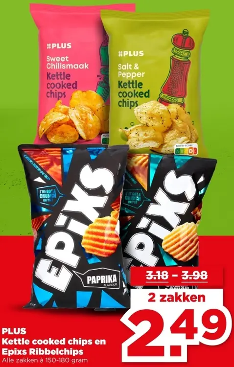Aanbieding: Kettle cooked chips en Epixs Ribbelchips