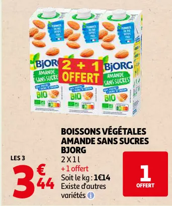 Offre: Boissons végétales amande sans sucres