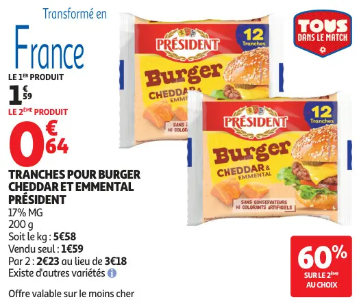 Offre: Tranches pour burger cheddar et emmental