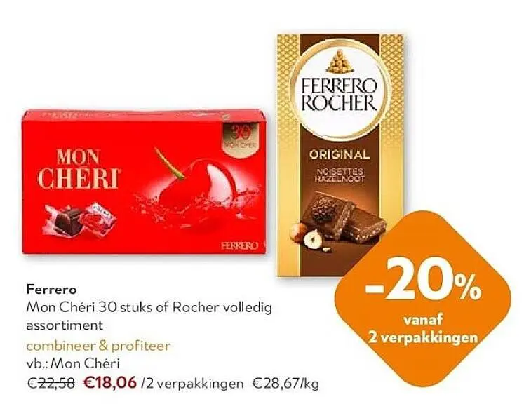 Promotie: Mon Chéri 30 stuks of Rocher volledig assortiment
