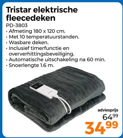 Aanbieding: Tristar elektrische fleecedeken