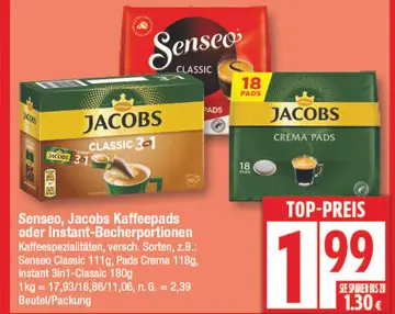 Aanbieding: Senseo, Jacobs Kaffeepads oder Instant-Becher