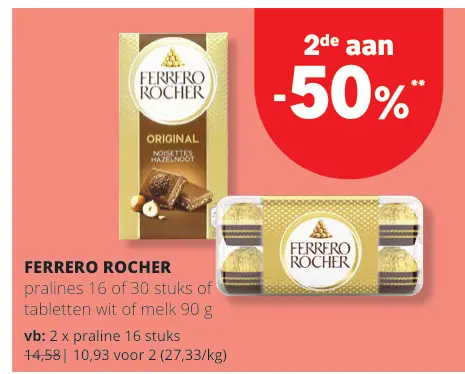 Promotie: Pralines of tabletten wit of melk