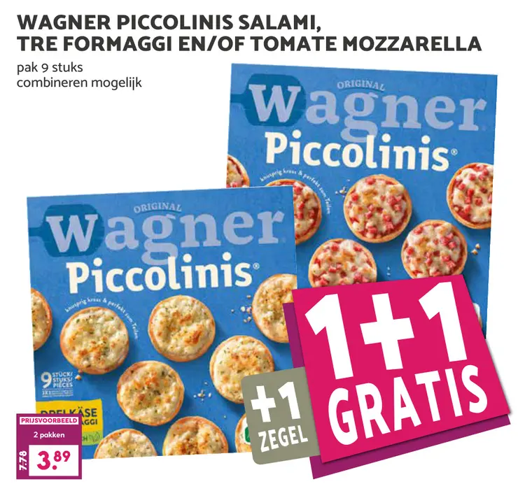 Aanbieding: Piccolinis salami, tre formaggi en/of tomate mozzarella