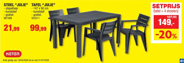 Promotie: Julie tuintafel 147x90x75 cm grafiet