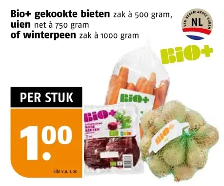 Aanbieding: Bio+ gekookte bieten, uien of winterpeen