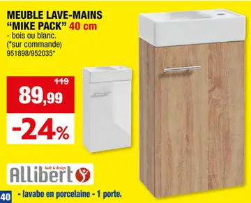 Offre: Allibert Mike Pack meuble lave-mains 40cm chêne