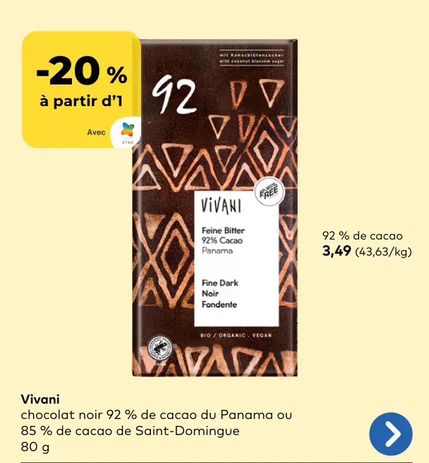 Offre: Vivani chocolat noir 92%