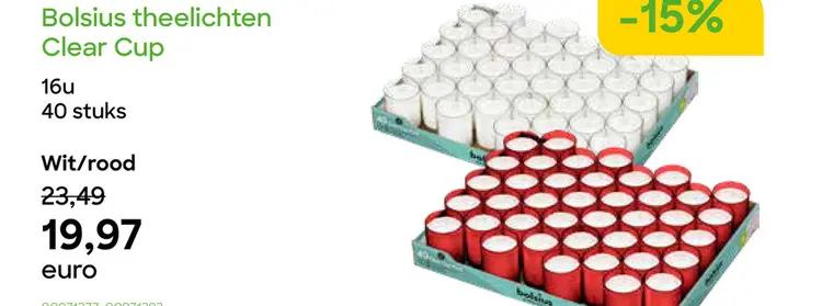Promotie: Bolsius theelichten Clear Cup
