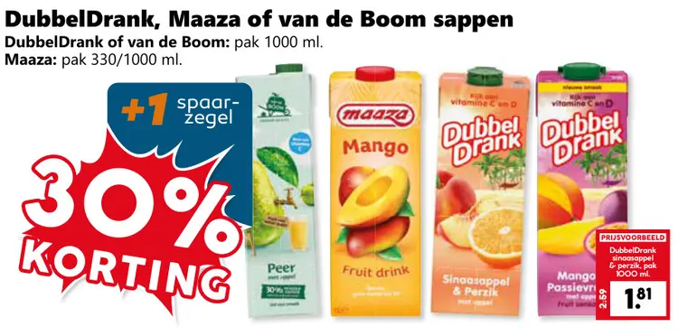 Aanbieding: DubbelDrank, Maaza of van de Boom sappen