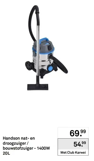 Aanbieding: Handson nat- en droogzuiger/bouwstofzuiger