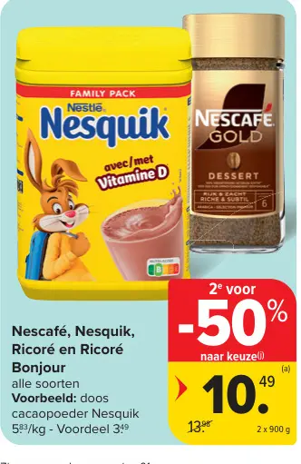 Promotie: Nescafé, Nesquik, Ricoré en Ricoré Bonjour