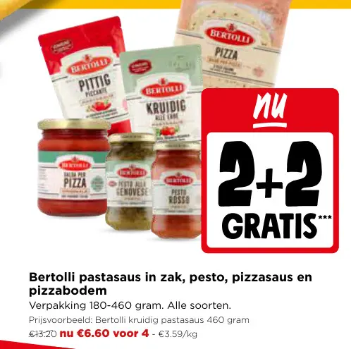 Promotie: Bertolli pastasaus in zak, pesto, pizzasaus e