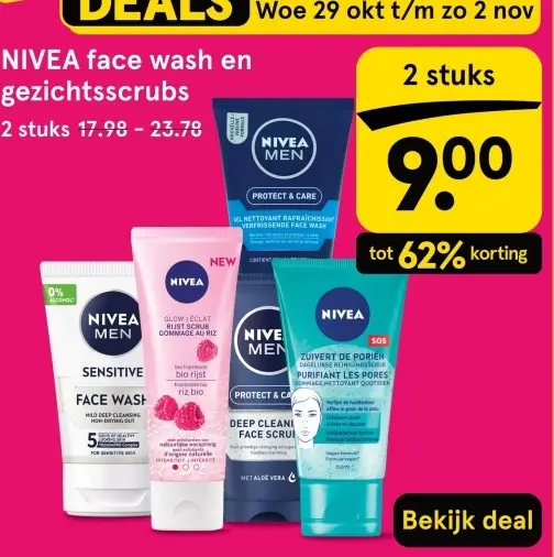 Aanbieding: NIVEA face wash en gezichtsscrubs