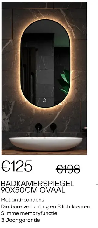 Promotie: Badkamerspiegel 90x50cm ovaal