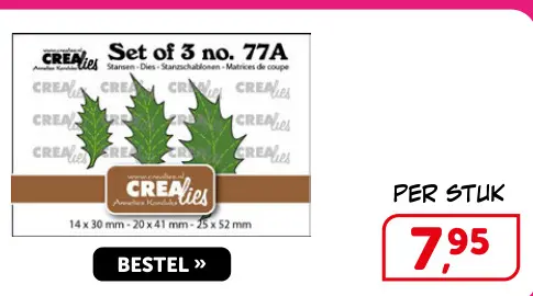 Promotie: Crealies Set of 3 no. 77A blaadjes dichte hulstblaadjes met stiklijn