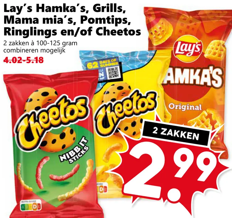 Aanbieding: Hamka's, Grills, Mama Mia's, Pomtips, Ringlings en/of Cheetos
