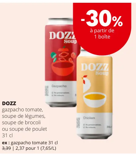 Offre: gazpacho tomate, soupe de légumes, soupe de b